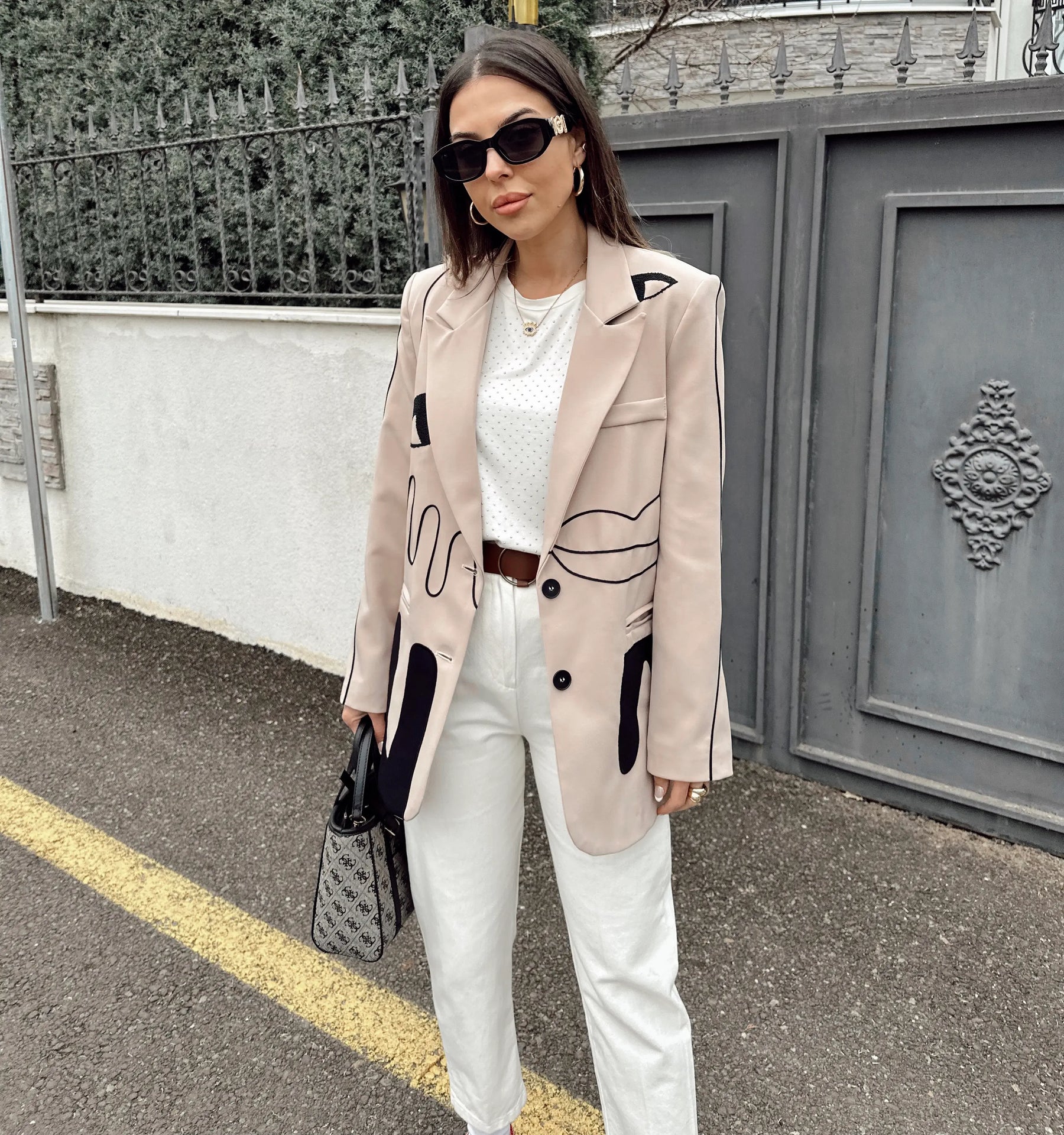 Blazer Luna - Nude com Estampa Abstrata