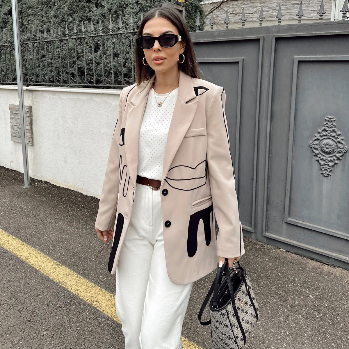 Blazer Luna - Nude com Estampa Abstrata