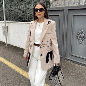 Blazer Luna - Nude com Estampa Abstrata